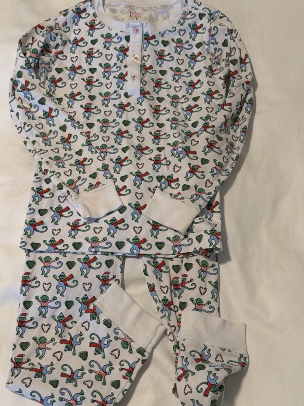 Kids White Heart & Monkey Print Pajama Set